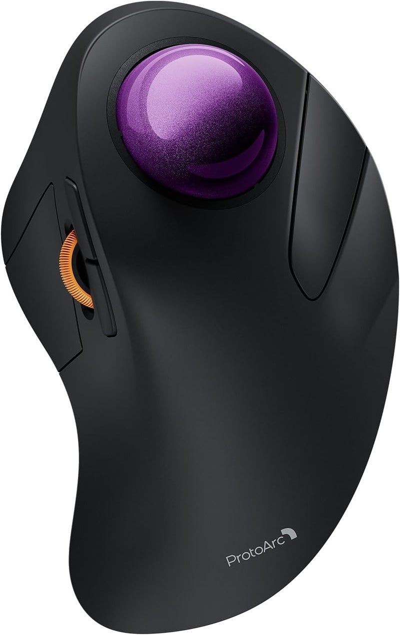 ProtoArc Wireless Bluetooth Trackball Mouse, EM03 NL Ergonomic Rollerball Mouse Rechargeable Computer Mice, 3 Device Connection, Compatible with PC, iPad, Mac, Windows-Purple Ball - Image 1